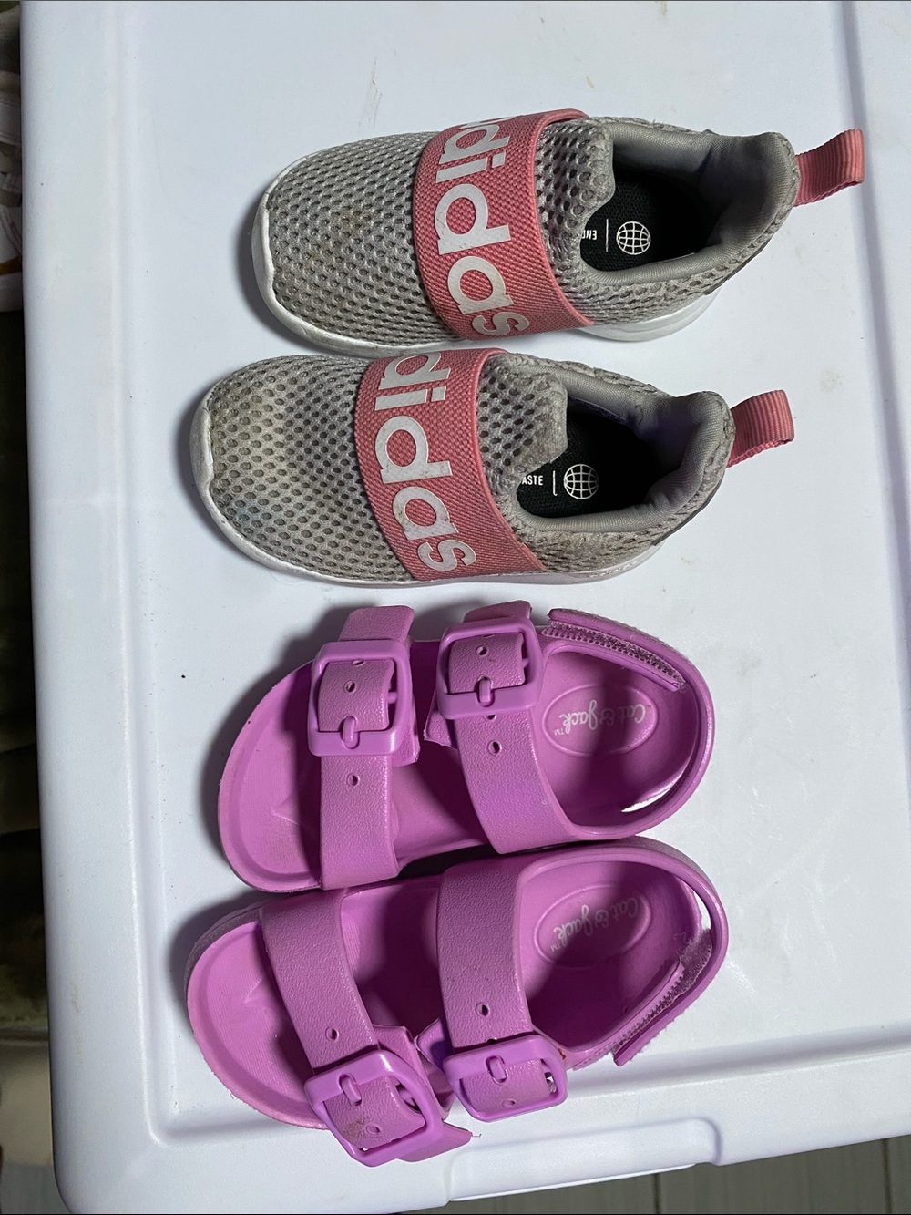 adidas Kids Gray Slip-On Sneakers with Pink Logo Strap